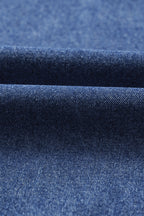 Blue Short Sleeve Collared Patched Pocket Denim Mini Dress- Women