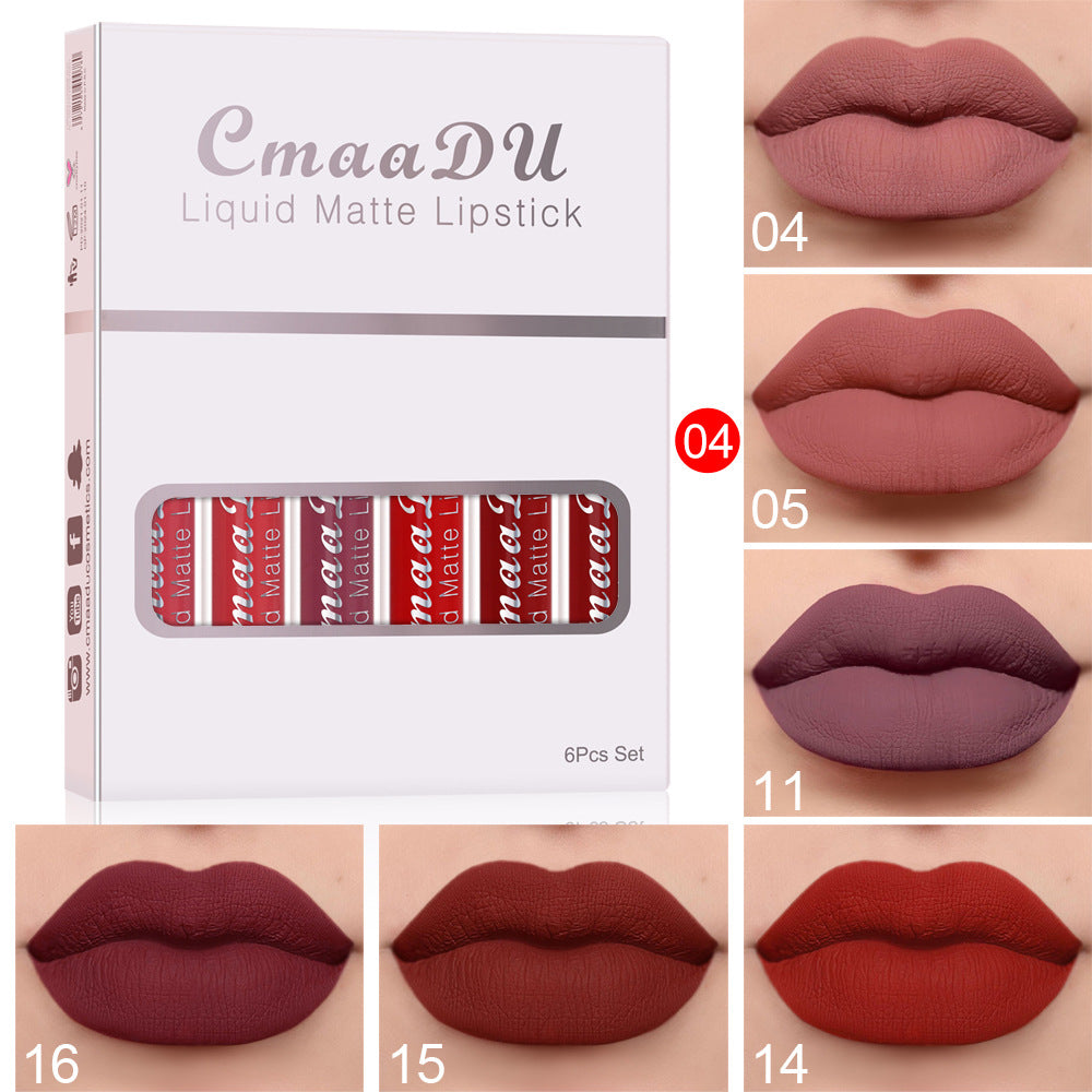6 Boxes Of Matte Non-stick Cup Waterproof Lipstick Long Lasting Lip Gloss D
