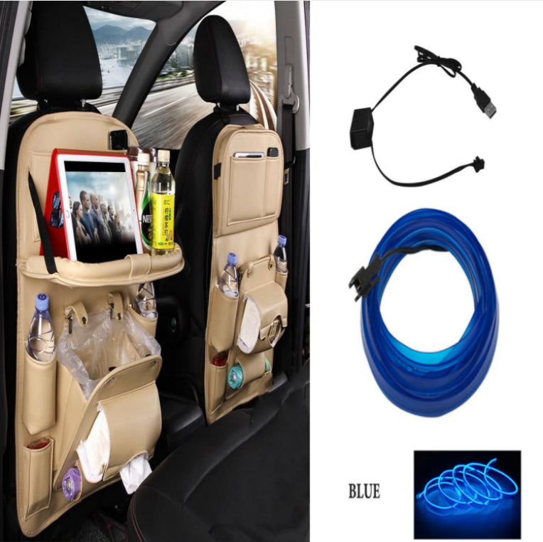 PU Leather Car Storage Bag Multifunction Seat Back Tray Hanging Bag Waterproof Car Organizer Automotive Interior Accessories Beige set2
