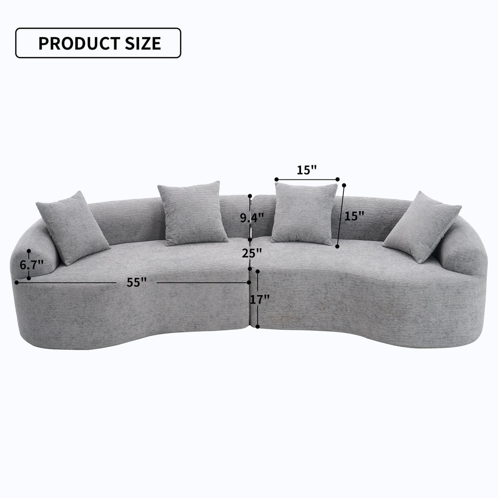 LY-025 Grey Curved Modular Sectional Sofa with 30D High-Density Chenille Upholstery, 110'' Long