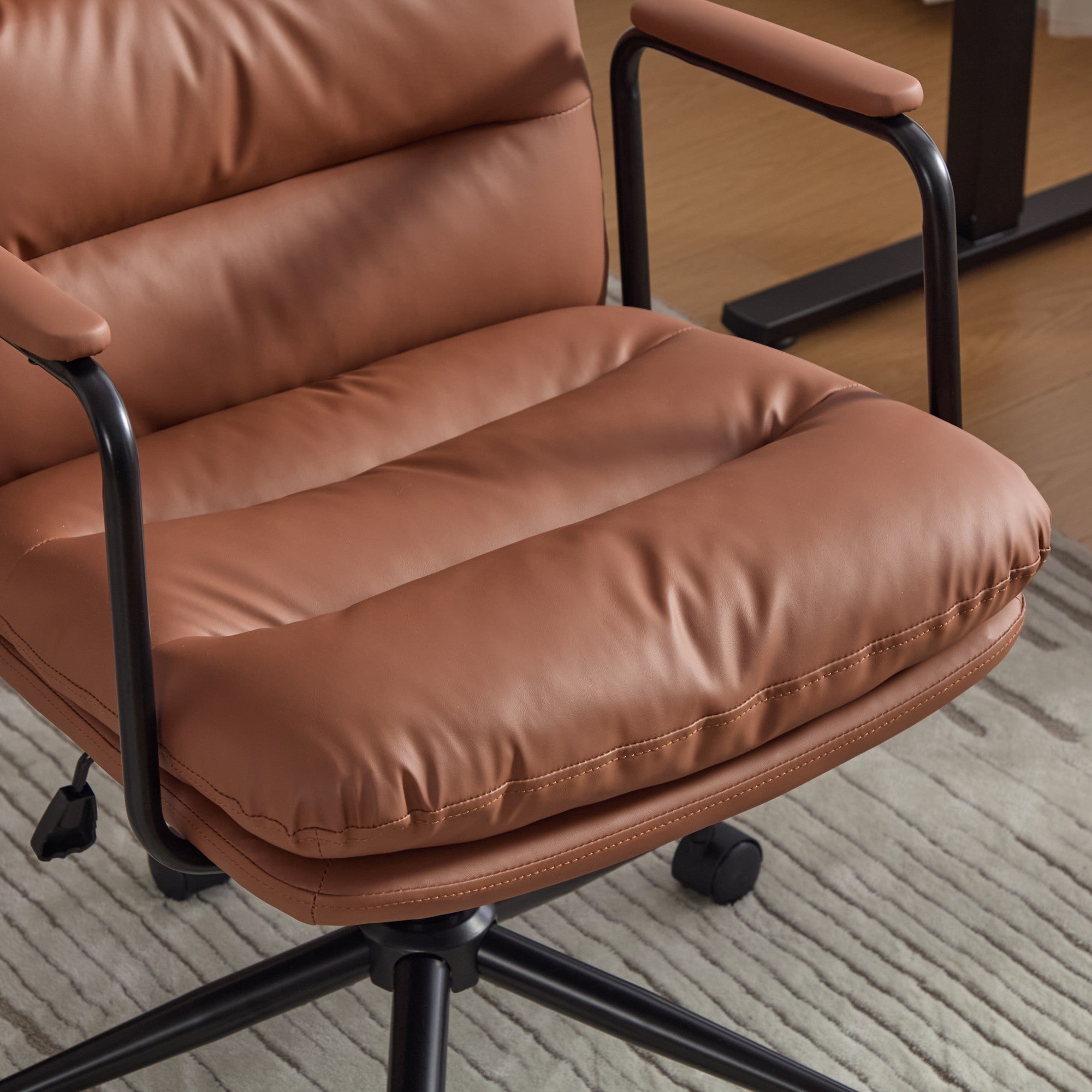 Office Chair,Mid Back Home Office Desk Task Chair with Wheels and Arms Ergonomic PU Leather Computer Rolling Swivel Chair with Padded Armrest,The back of the chair can recline 40° (Brown),SW1741BR