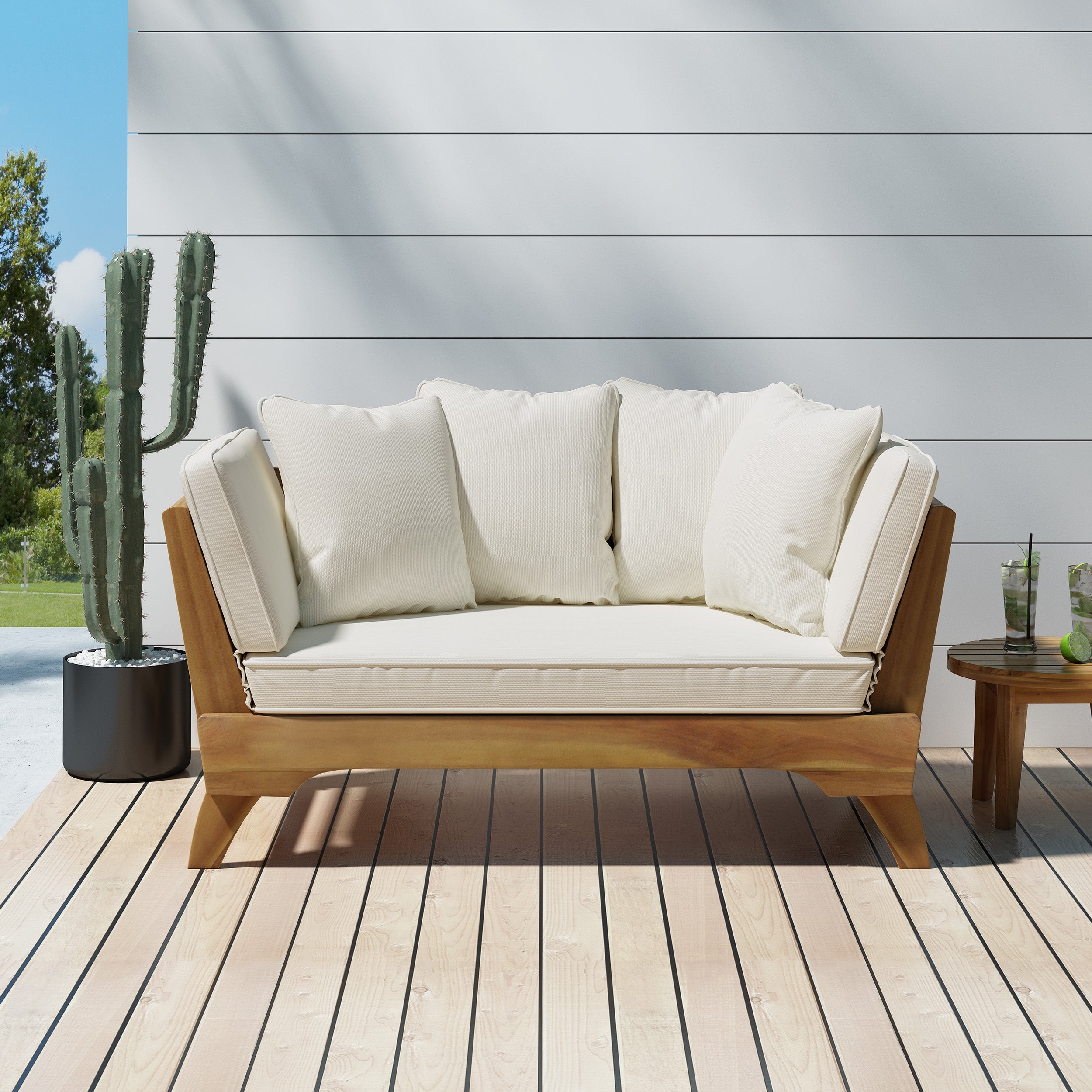Outdoor Acacia Wood Expandable Daybed with Cushions