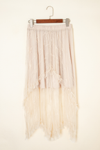 Apricot Lace Cascading Tiered High Waist Maxi Skirt- Women