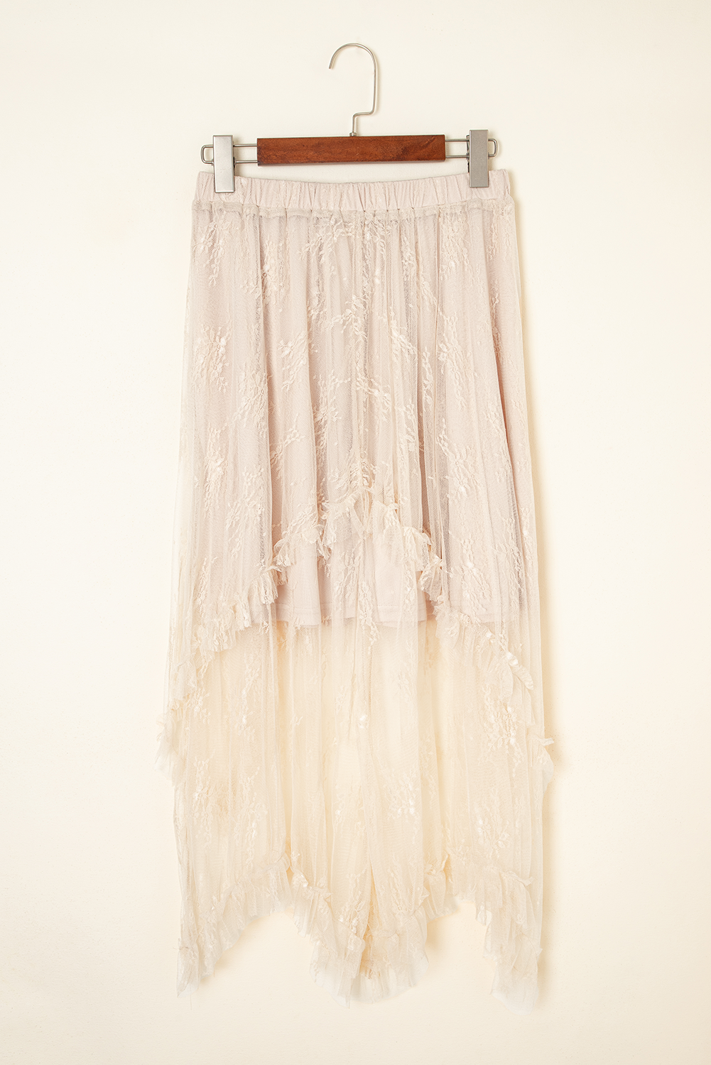 Apricot Lace Cascading Tiered High Waist Maxi Skirt- Women