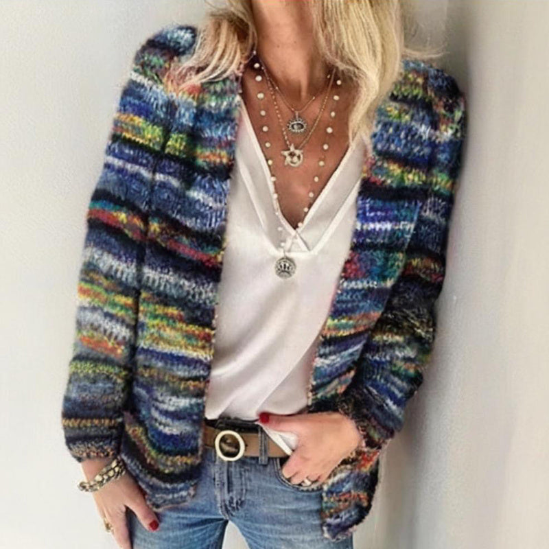 Women's Colorful Long Sleeve Cardigan Soft Boho Chic Knit Open Front Sweater For Spring And Fall Vacation Blue
