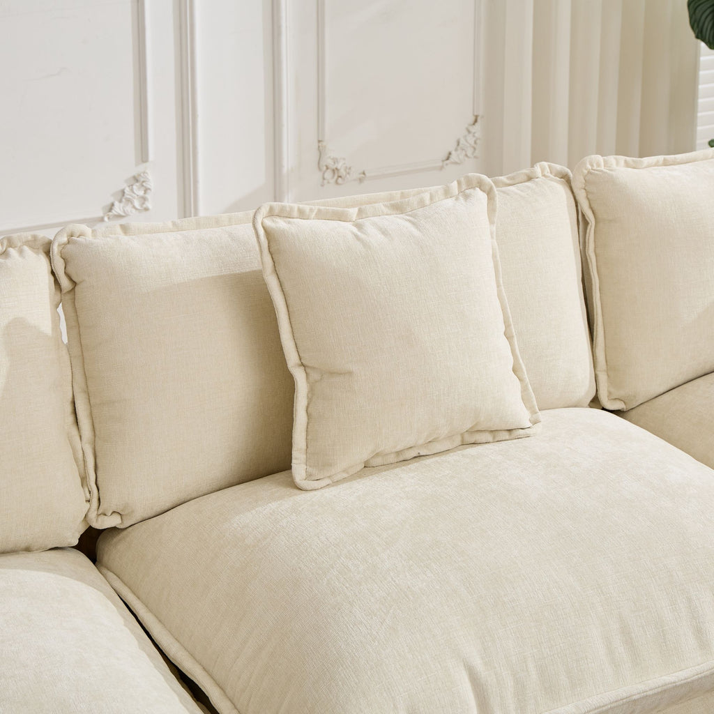 Cloud Sofa 3 Seats (Ottoman is not included), Modern Sectional Couch, for Living Room Bedroom and Apartment, Comfy Double Layer Upholstered Seat Cushion, Breathable Chenille Fabric, Beige,SW5013BG