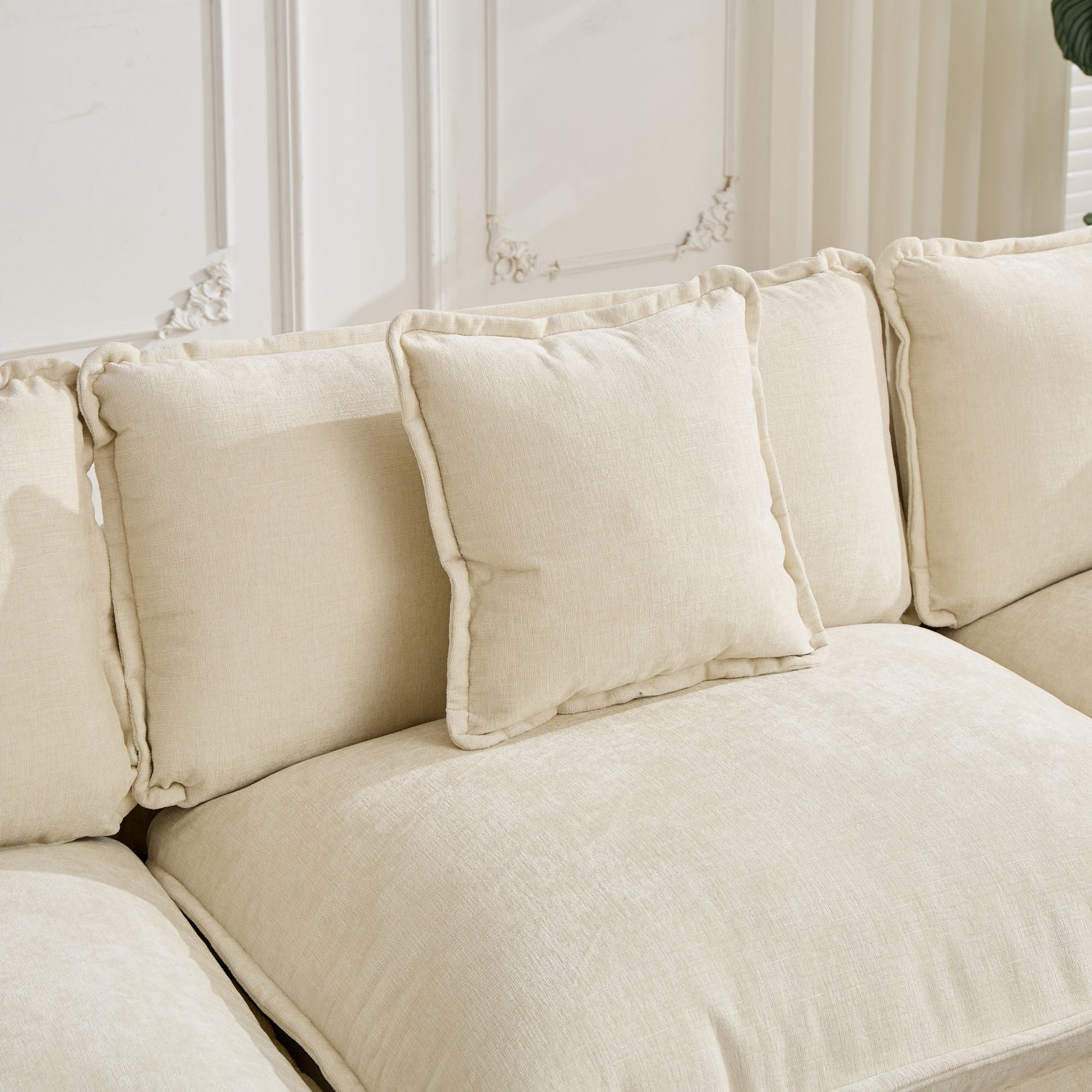 Cloud Sofa 3 Seats (Ottoman is not included), Modern Sectional Couch, for Living Room Bedroom and Apartment, Comfy Double Layer Upholstered Seat Cushion, Breathable Chenille Fabric, Beige,SW5013BG