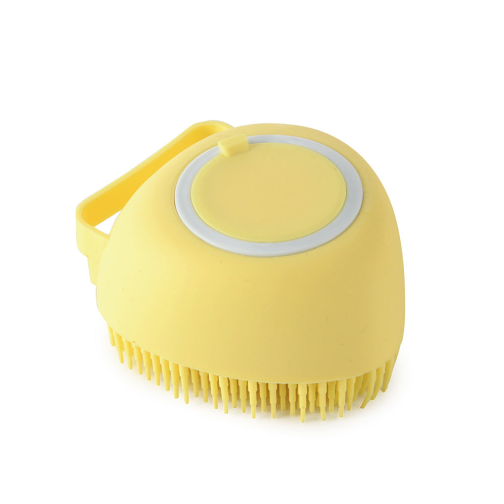 Silicone Dog Bath Massage Gloves Brush Pet Cat Bathroom Cleaning Tool Comb Brush For Dog Can Pour Shampoo Dog Grooming Supplies Yellow Heartshaped