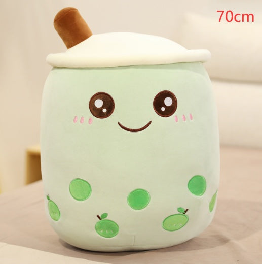 Cute Fruit Drink Plush Stuffed Soft Strawberry Milk Tea Plush Boba Tea Cup Toy Bubble Tea Pillow Cushion Kids Gift Green 70CM