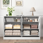 Modern 6-Drawer Dresser, Chest of Drawers for Bedroom, Living Room, Hallway, and Entryway - Large Storage Cabinet, White,Drawer panel with wavy patterns