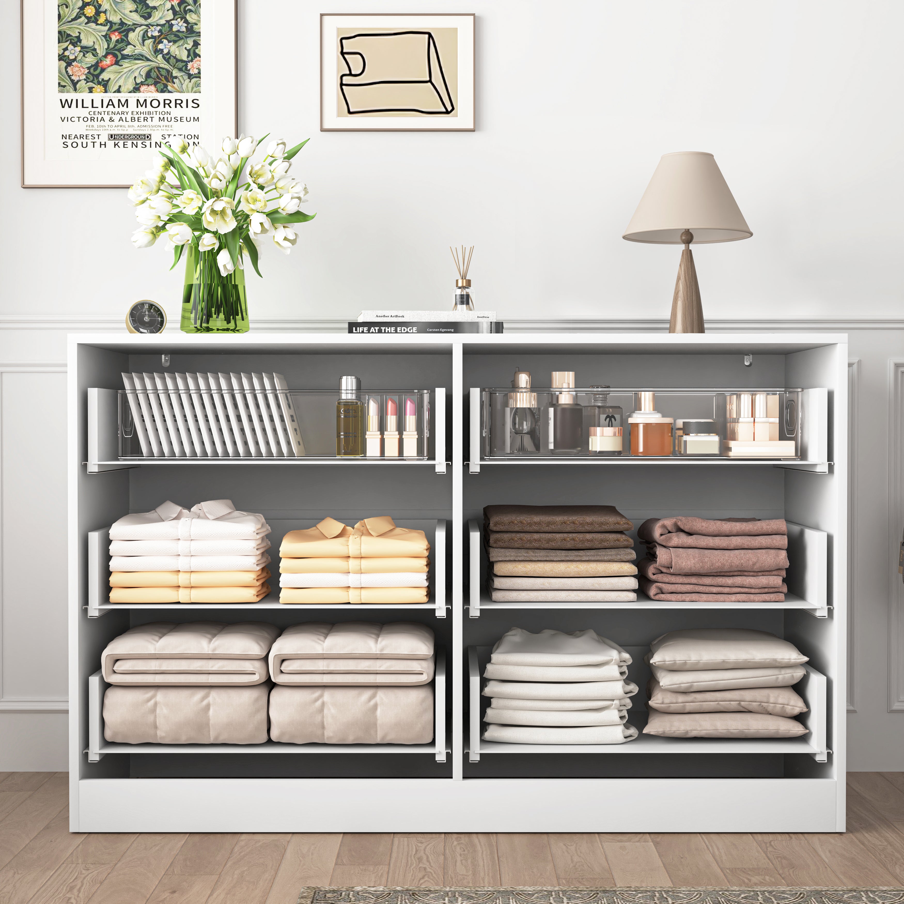 Modern 6-Drawer Dresser, Chest of Drawers for Bedroom, Living Room, Hallway, and Entryway - Large Storage Cabinet, White,Drawer panel with wavy patterns