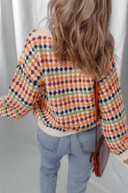 Multicolour Dotty Striped Pattern Knit Drop Shoulder Sweater- Women