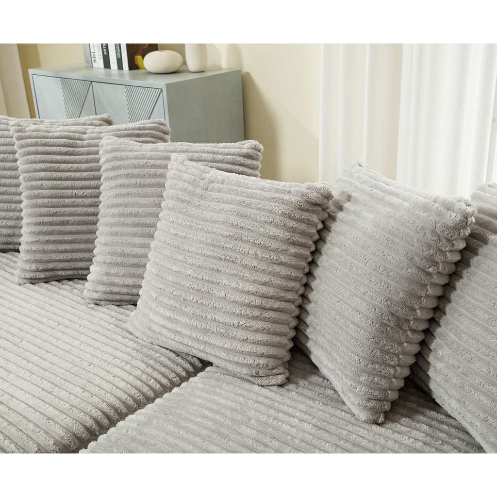 [NEW ARRIVED] [VIDEO PROVIDED] Oversized Two-Piece Couches, L Shaped Sofa, Corduroy, Left Chaise Daybed,with Armrests,Eight Throw Pillows,Corner Sofa,Easy To Assemble, Gray