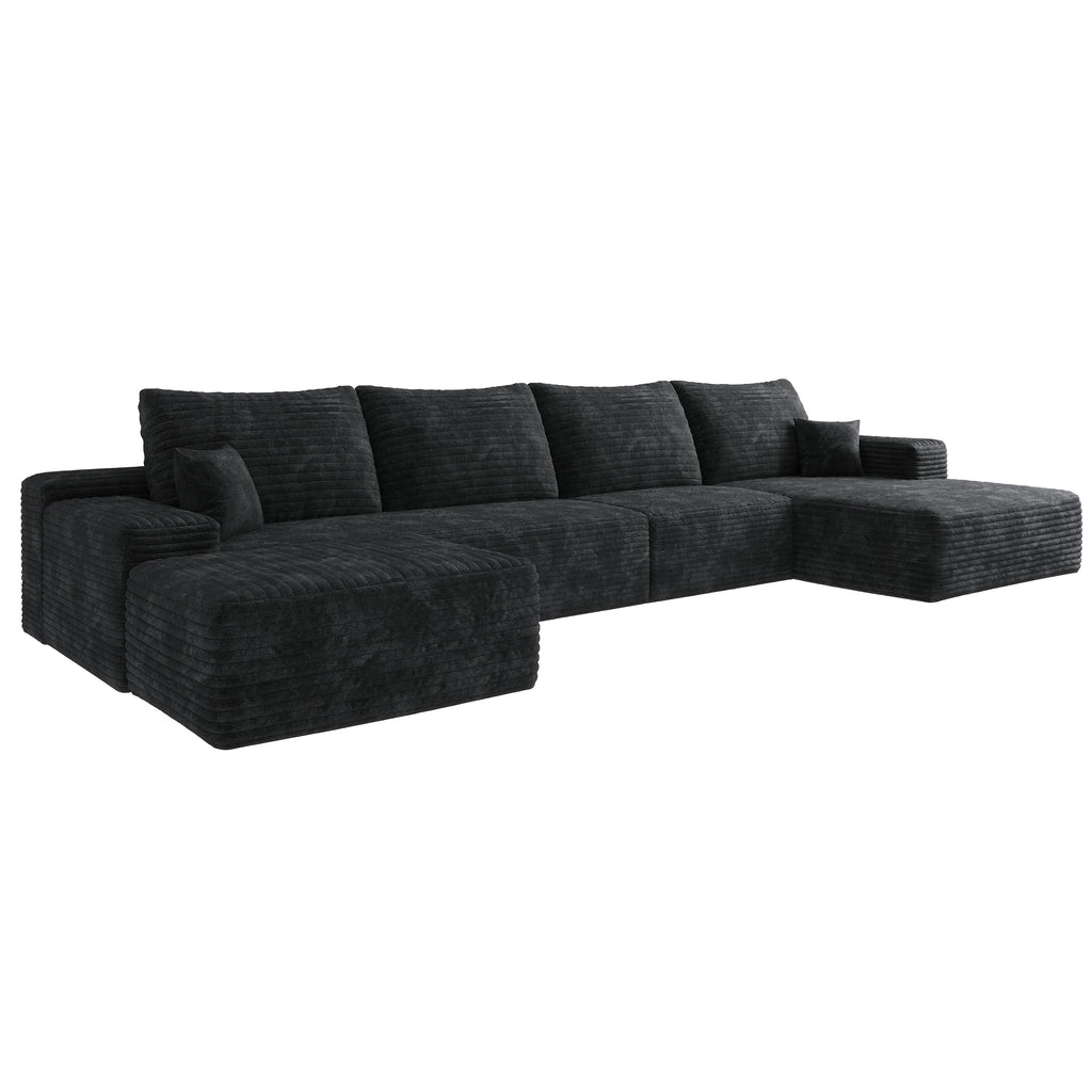 135' Cloud Sectional Sofa with 1 Ottoman,Modern Minimalist Upholstered Couches, Comfort U Shaped Sofa for Living Room,Deep Seat Corner Couch,No Assembly Required,Balck (Plush Corduroy Fabric)