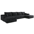 135' Cloud Sectional Sofa with 1 Ottoman,Modern Minimalist Upholstered Couches, Comfort U Shaped Sofa for Living Room,Deep Seat Corner Couch,No Assembly Required,Balck (Plush Corduroy Fabric)
