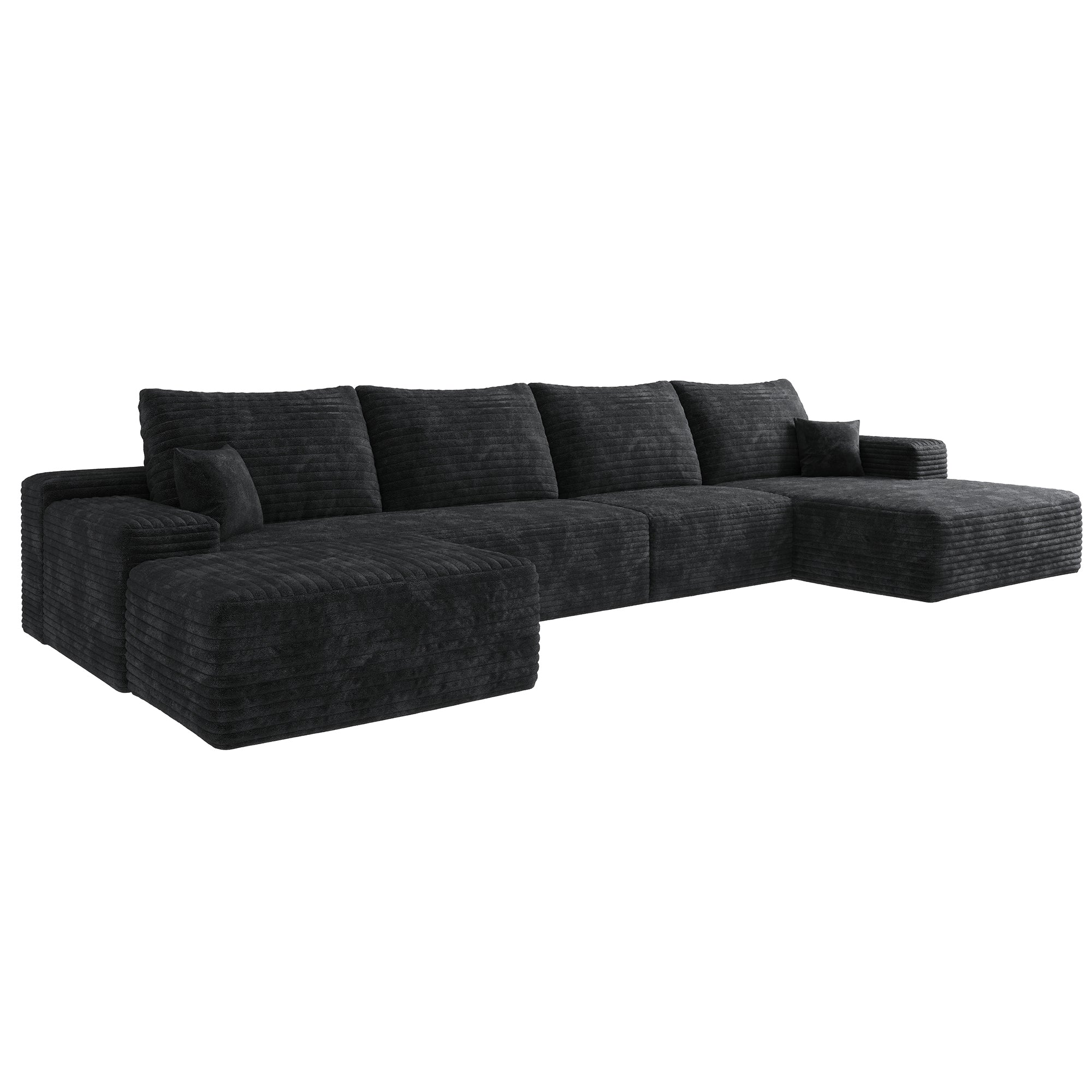 135' Cloud Sectional Sofa with 1 Ottoman,Modern Minimalist Upholstered Couches, Comfort U Shaped Sofa for Living Room,Deep Seat Corner Couch,No Assembly Required,Balck (Plush Corduroy Fabric)