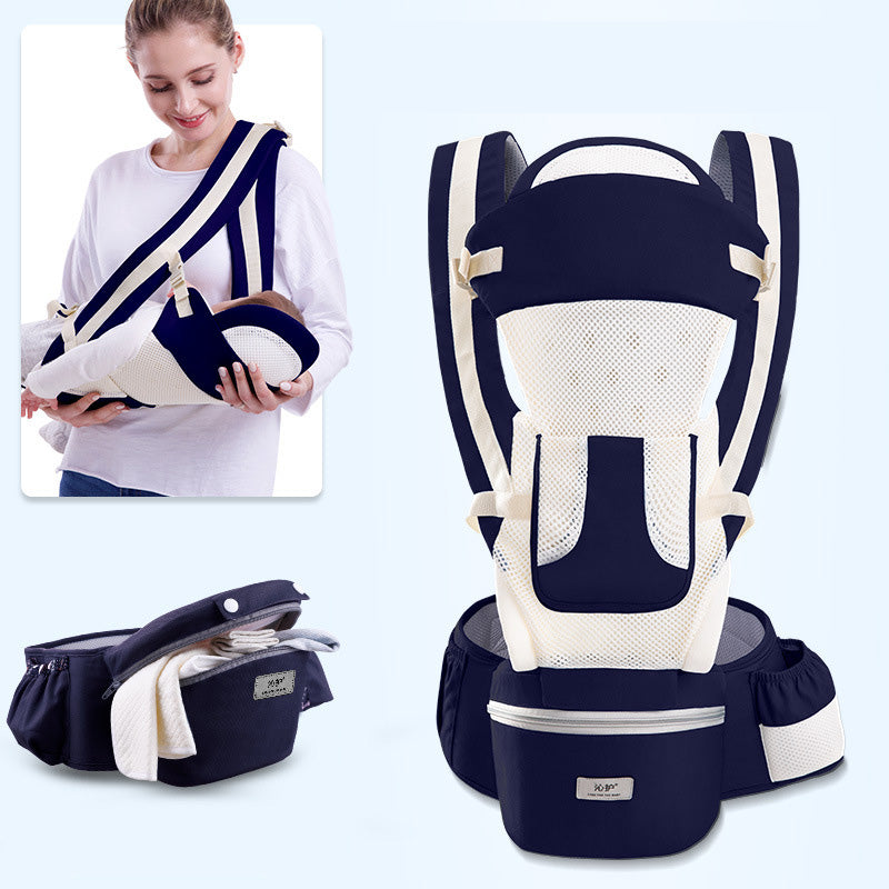 Ergonomic Baby Carrier Infant Baby Hipseat Carrier 3 In 1 Front Facing Ergonomic Kangaroo Baby Wrap Sling Breathable Dark blue