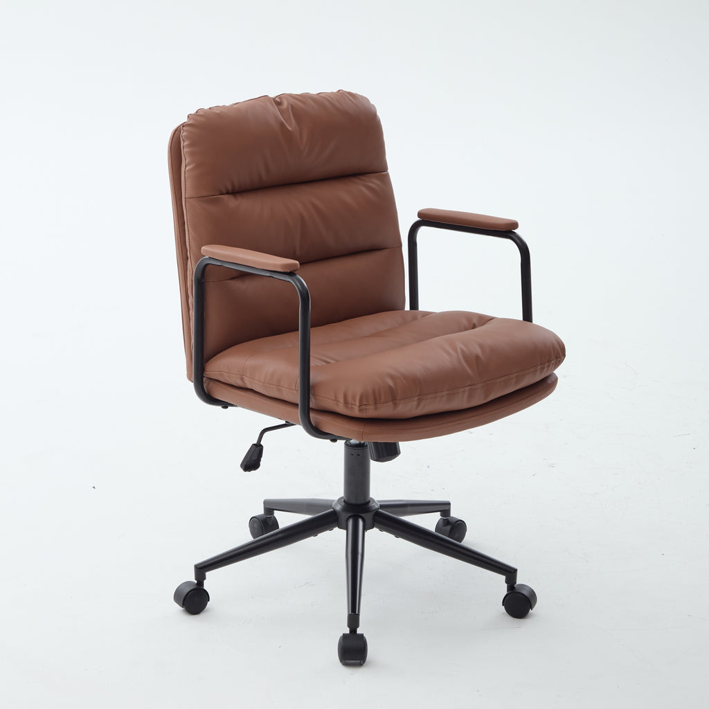 Office Chair,Mid Back Home Office Desk Task Chair with Wheels and Arms Ergonomic PU Leather Computer Rolling Swivel Chair with Padded Armrest,The back of the chair can recline 40° (Brown),SW1741BR