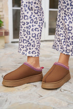 Chestnut Contrast Print Suede Plush Lined Snow Boots- Women