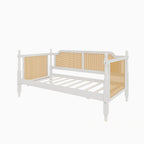 Traditional Style Rattan Twin Size Daybed with 2 Drawers, Antique White, Solid Pine Wood & MDF