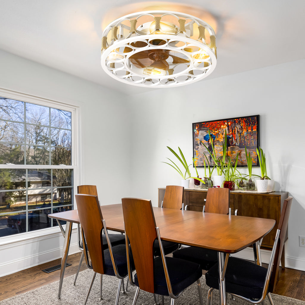 Caged Ceiling Fan with Lights Remote Control,Semi -embedded Modern Ceiling fans, 6 Speeds Reversible Blades, 4 LED Bulbs Include(White) Default