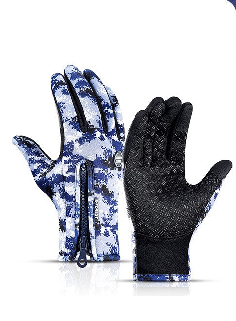 Winter Gloves Touch Screen Riding Motorcycle Sliding Waterproof Sports Gloves With Fleece A Blue