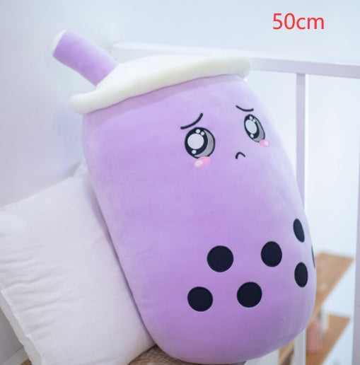 Cute Fruit Drink Plush Stuffed Soft Strawberry Milk Tea Plush Boba Tea Cup Toy Bubble Tea Pillow Cushion Kids Gift Purple 50CM