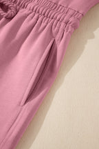 Light Pink Lace-up Elastic Waist Sleeveless Square Neck Jumpsuit- Women