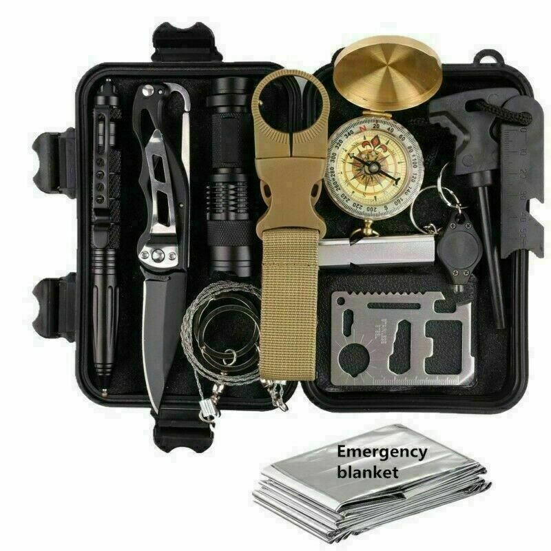 14-In-1 Outdoor Emergency Survival Kit Camping Hiking Tactical Gear Case Set Box default