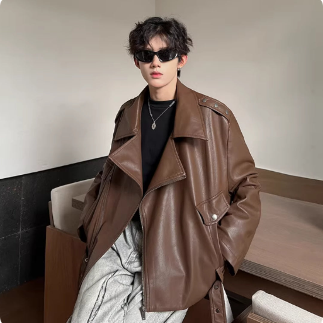 Men's PU Leather Jacket Sophisticated And Slightly Rebellious Look Coffee