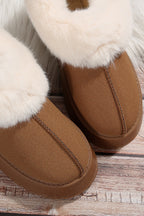 Chestnut Plush Suede Trim Thick Sole Flat Snow Boots- Women