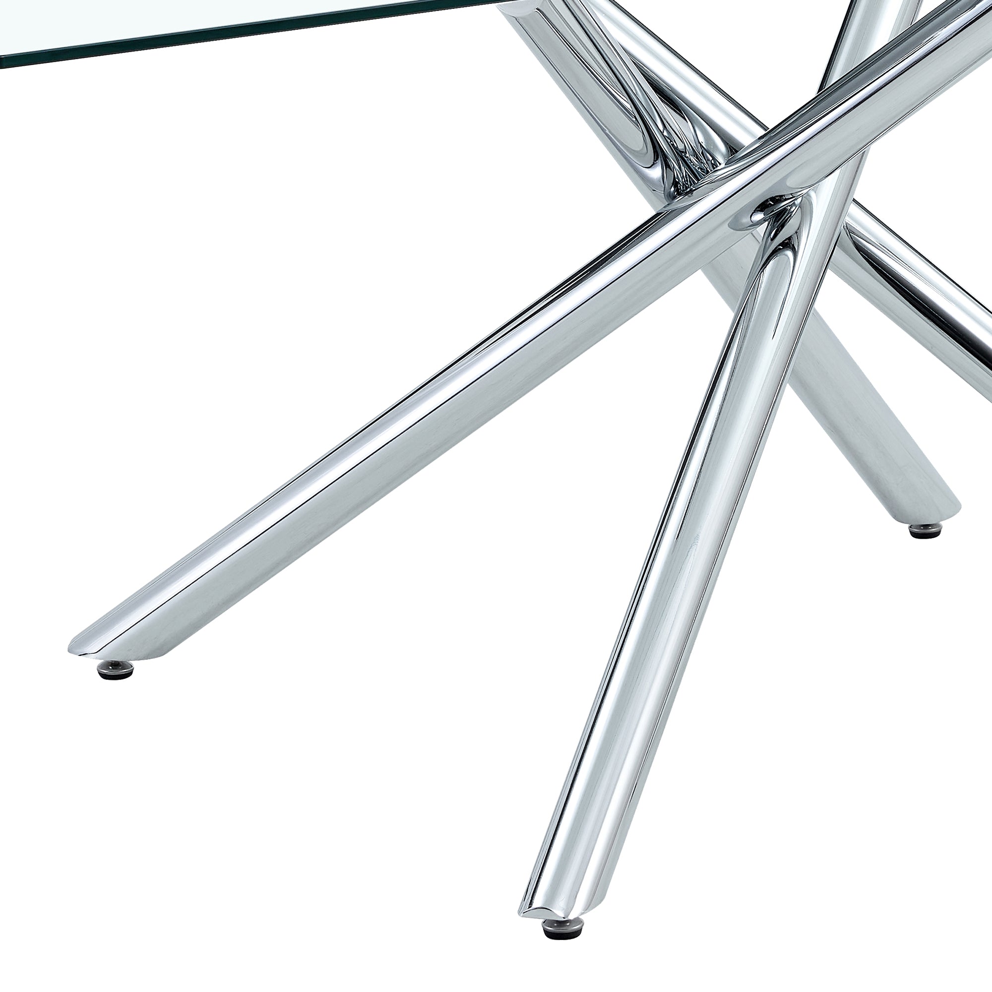 Large Modern Minimalist Rectangular Glass Dining Table with 0.39' Tempered Glass Tabletop and Silver Chrome Metal Legs, for Kitchen Dining Living Meeting Room Banquet hall,63''x35''x 29''W1151S00191