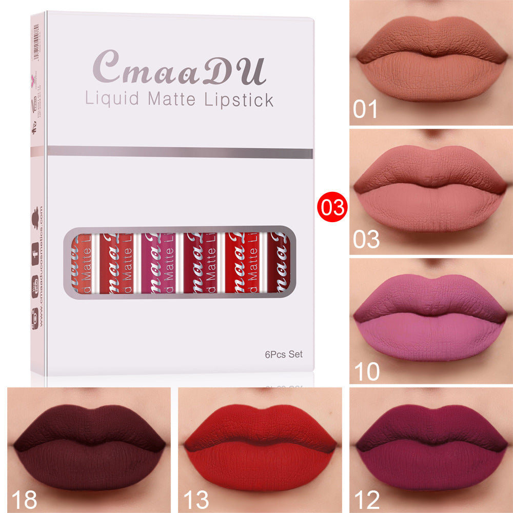 6 Boxes Of Matte Non-stick Cup Waterproof Lipstick Long Lasting Lip Gloss C