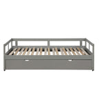 Contemporary Wooden Daybed with Trundle, Space-Saving Gray Twin to King Size Bed