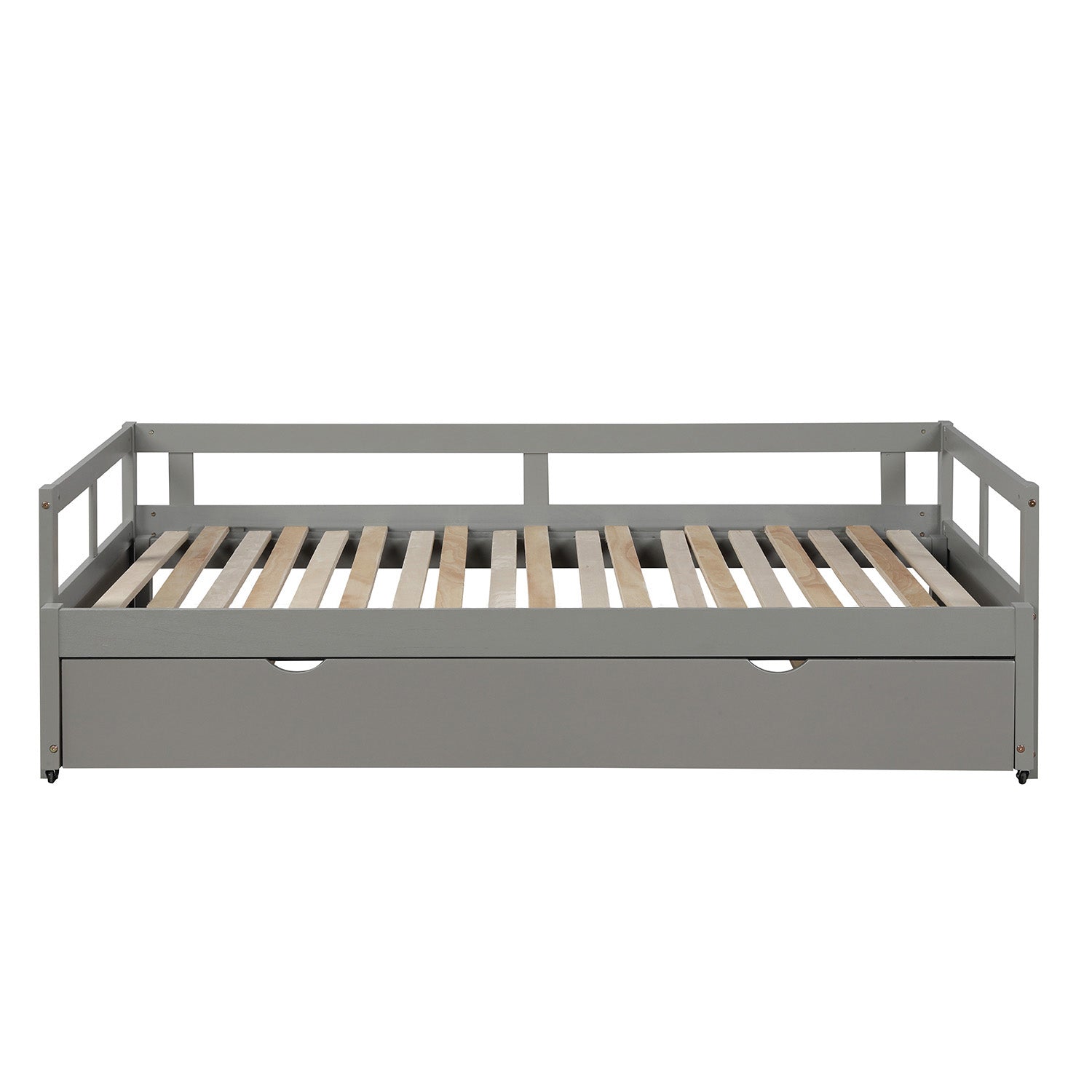 Contemporary Wooden Daybed with Trundle, Space-Saving Gray Twin to King Size Bed