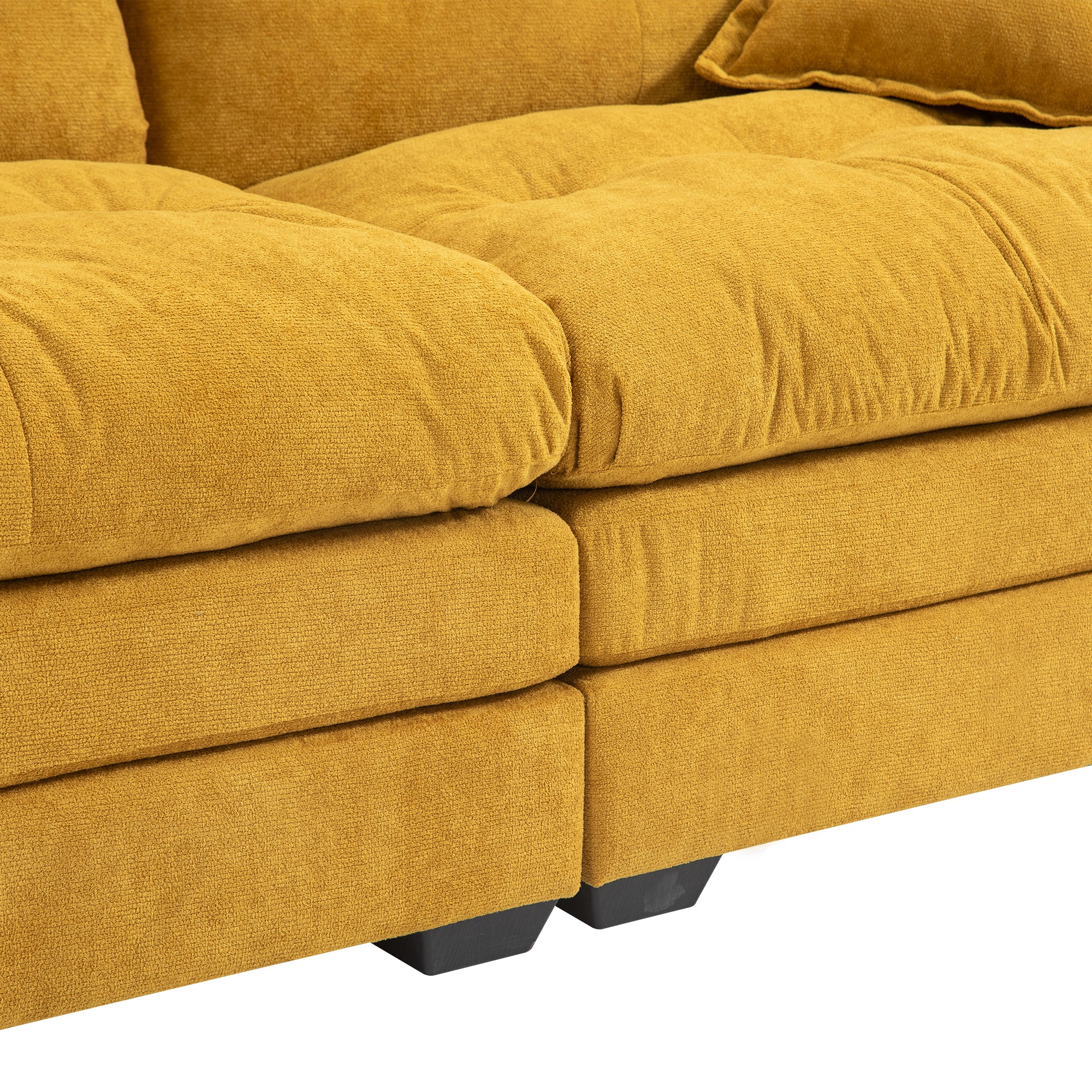 84' Chenille Sofa Small Sofa Loveseat Deep Seat Sofa Couch with 2 Throw Pillows & Memory Foam for Living Room Apartment Office Lounge-Yellow