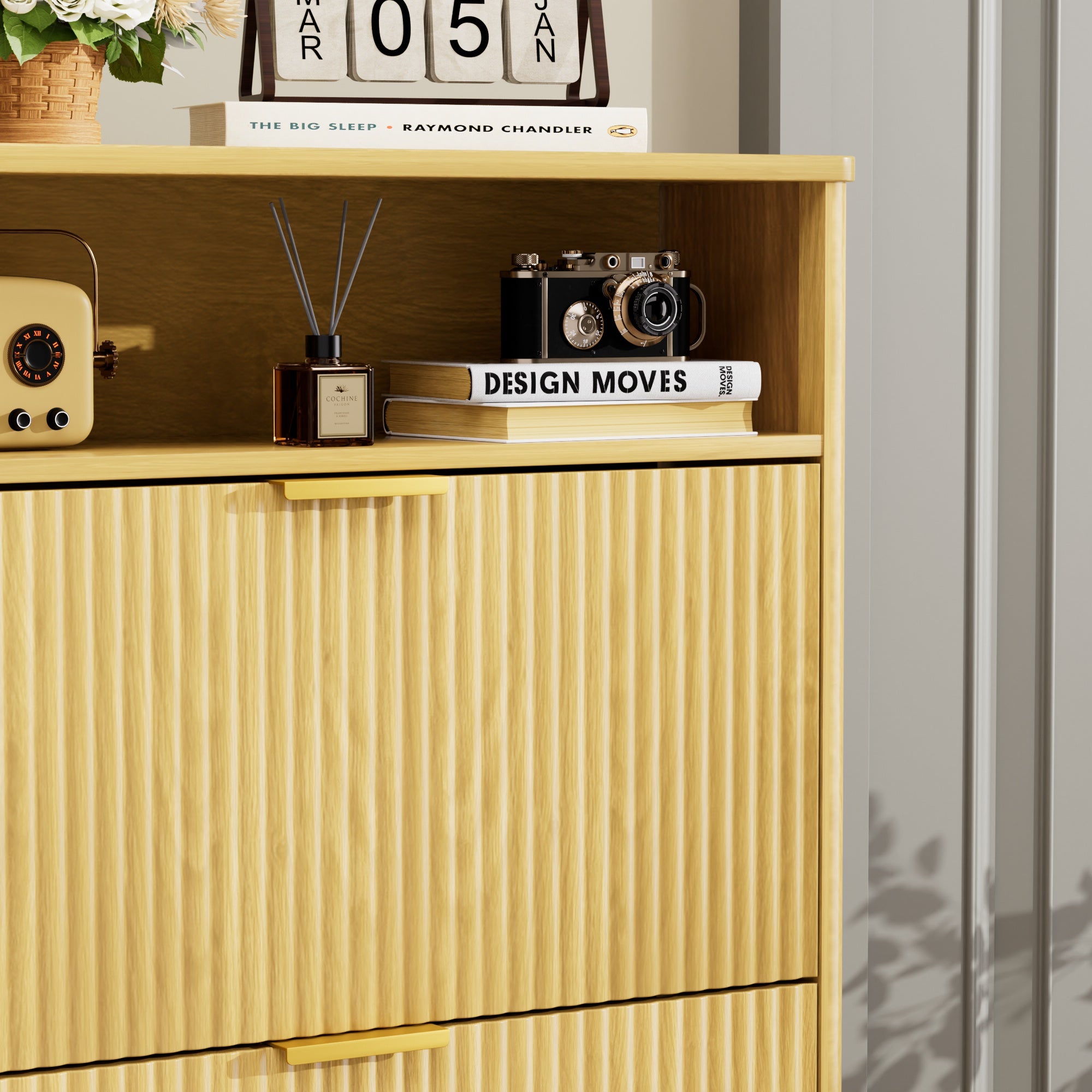 Shoe Cabinet Storage for Entryway Hidden Shoes Storage Cabinet with 3 Flip Drawers, Tall Free Standing Shoe Organizer Rack for Foyer, Hallway. Natural,31.6'' L x 9.6'' W x 54.4'' H.