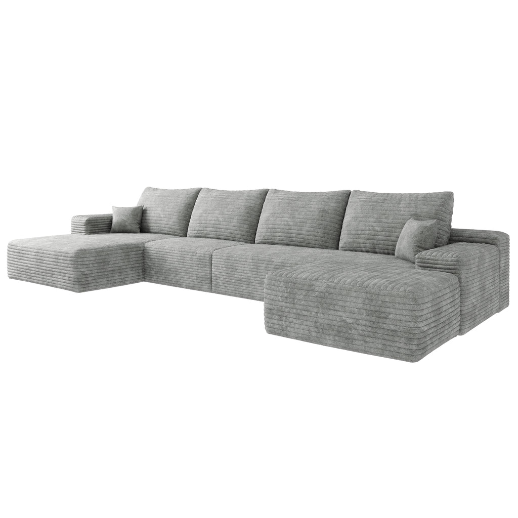135' Cloud Sectional Sofa with 1 Ottoman,Modern Minimalist Upholstered Couches, Comfort U Shaped Sofa for Living Room,Deep Seat Corner Couch,No Assembly Required ,Grey(Plush Corduroy Fabric)