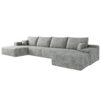 135' Cloud Sectional Sofa with 1 Ottoman,Modern Minimalist Upholstered Couches, Comfort U Shaped Sofa for Living Room,Deep Seat Corner Couch,No Assembly Required ,Grey(Plush Corduroy Fabric)