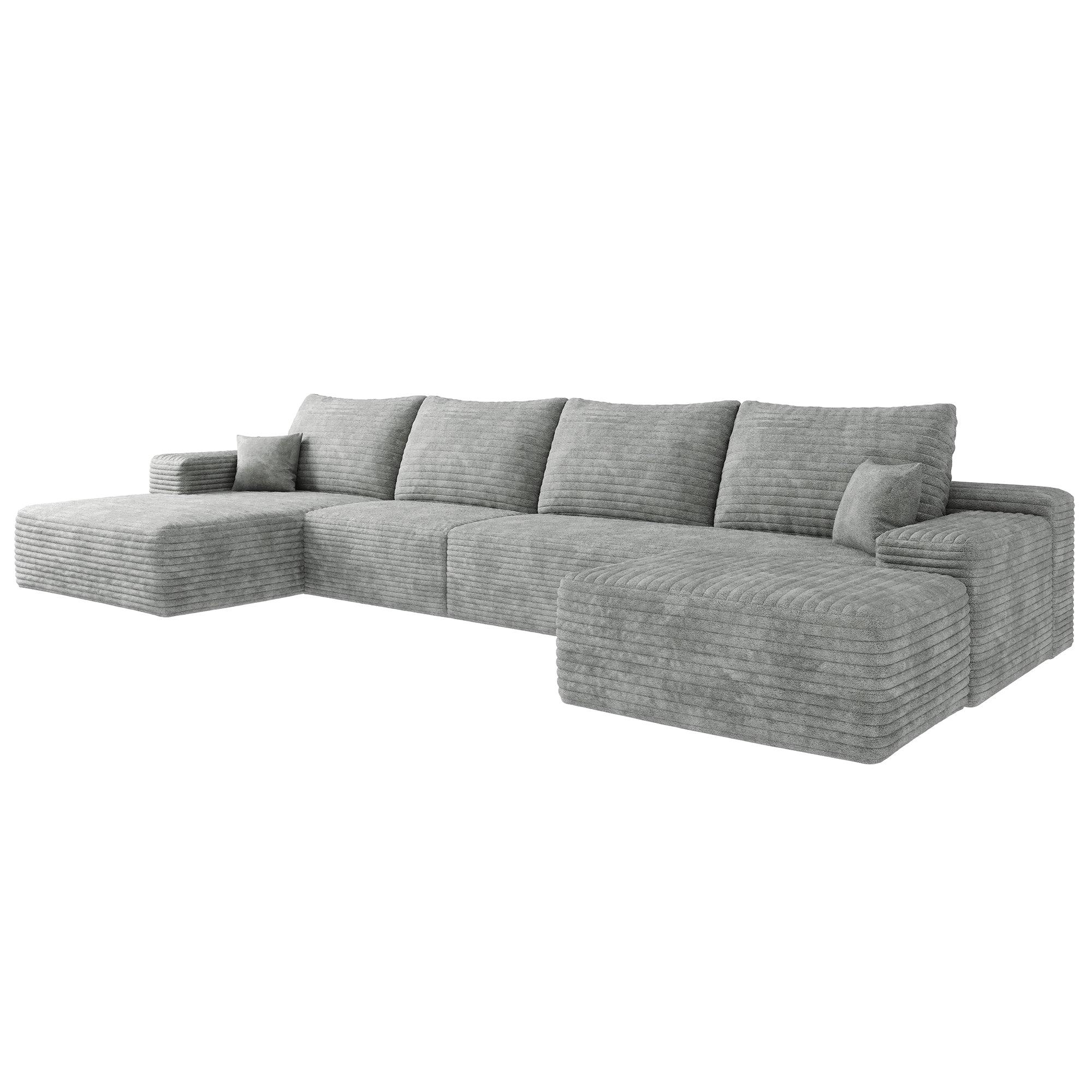 135' Cloud Sectional Sofa with 1 Ottoman,Modern Minimalist Upholstered Couches, Comfort U Shaped Sofa for Living Room,Deep Seat Corner Couch,No Assembly Required ,Grey(Plush Corduroy Fabric)