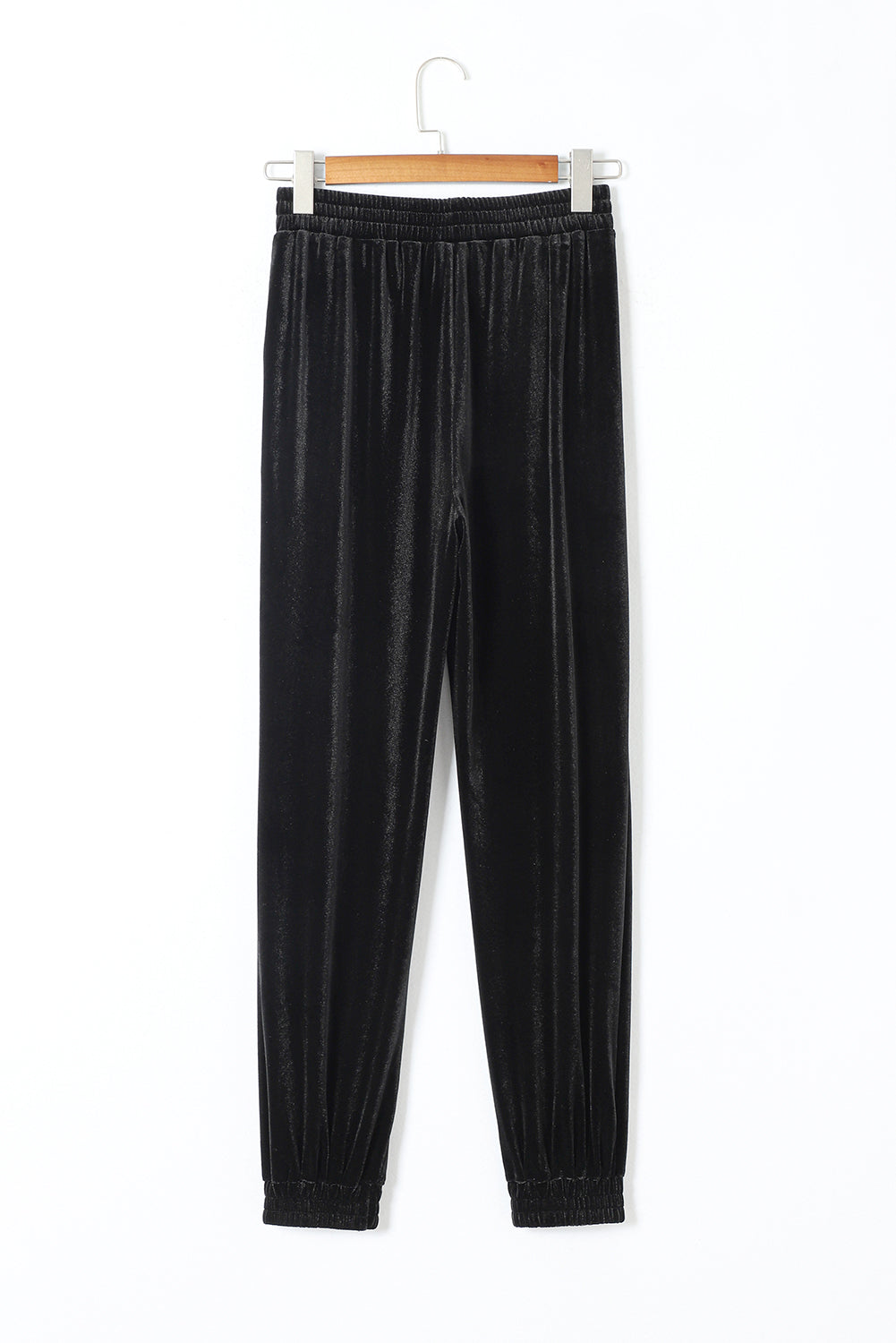 Black Solid Velvet Jogger Pants- Women