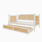 Traditional Style Rattan Twin Size Daybed with 2 Drawers, Antique White, Solid Pine Wood & MDF
