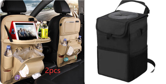 PU Leather Car Storage Bag Multifunction Seat Back Tray Hanging Bag Waterproof Car Organizer Automotive Interior Accessories Set1