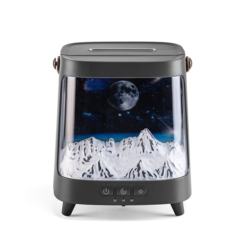 3D Starry Sky Flame Aromatherapy Machine Desktop Home Humidifier Black 132x132x149mm Planet Style