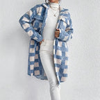 Women's Lightweight Plaid Jacket, Button Down Fleece Jacket, Long Sleeve Fall Outerwear Coat