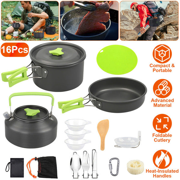 16 Camping Cookware Sets Dark Grey Green