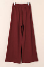 Burgundy Tied Elastic High Waist Pleated Detail Solid Sweatpants- Women