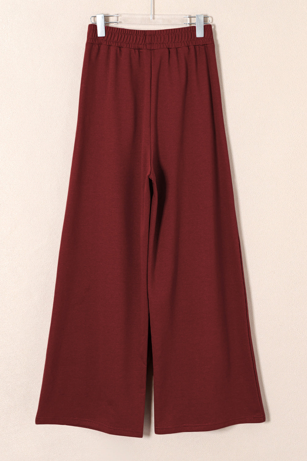 Burgundy Tied Elastic High Waist Pleated Detail Solid Sweatpants- Women
