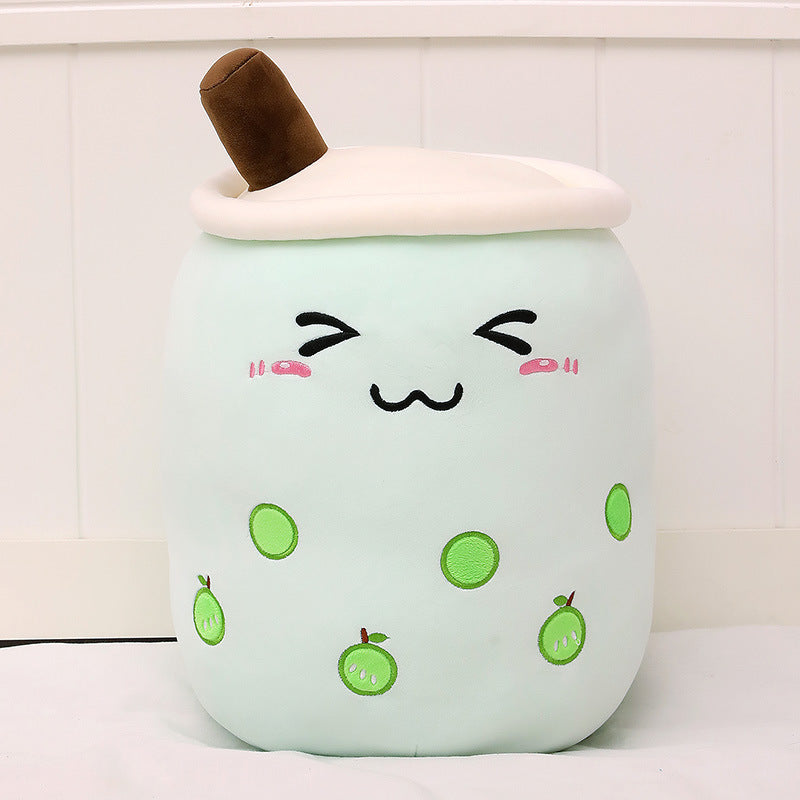 Cute Fruit Drink Plush Stuffed Soft Strawberry Milk Tea Plush Boba Tea Cup Toy Bubble Tea Pillow Cushion Kids Gift Green apple 50CM