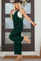 Evergreen Corduroy V Neck Patched Pocket Sleeveless Jumpsuit- Women
